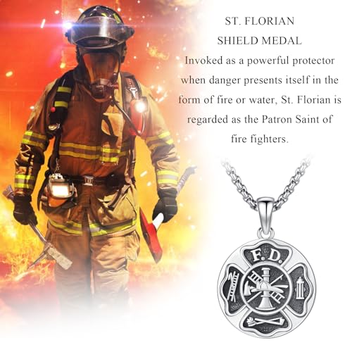 Saint Florian Necklace 925 Sterling Silver St Florian Necklace Religious Protector Amulet Jewellery Gift for Men Women Firefighters 20+2 inch