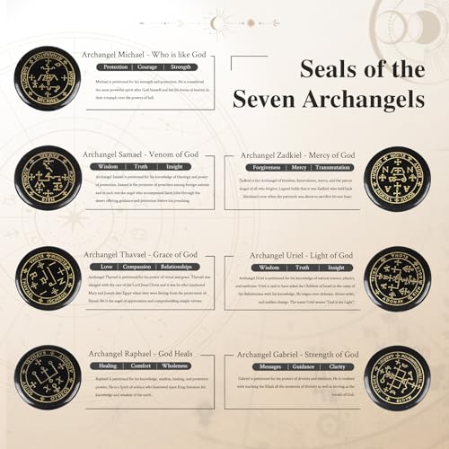 mookaitedecor 7 Piece Stones with Engraved Magic Archangel Symbol Black Black Agate