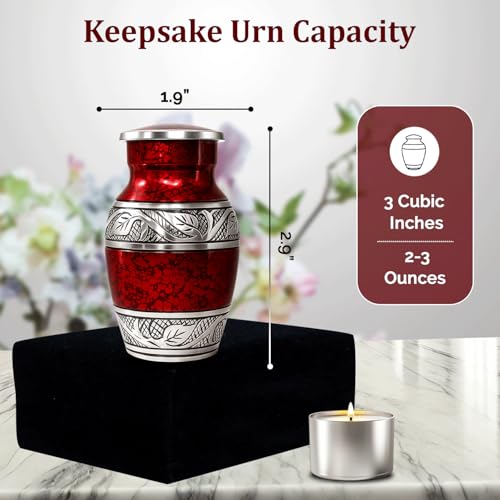 Graceful Small Urns for Human Ashes Keepsake – Elegant Cremation Urn for Cherished Memories – Tiny Urn Keepsakes – Mini Urns for Human Ashes (Red, Set of 4) Red