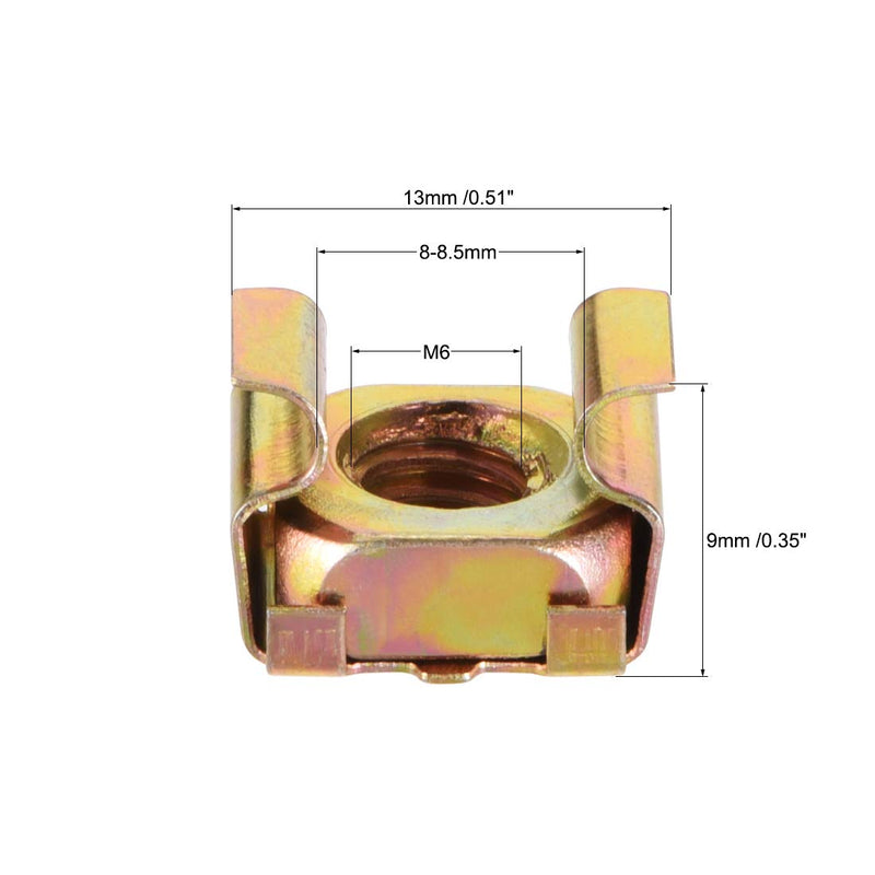 [Australia - AusPower] - uxcell M6 Cage Nuts for Server Rack Cabinet, Carbon Steel Yellow Zinc Plated, Pack of 20 