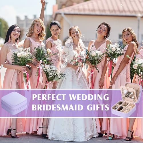 Hillban Bridesmaid Gifts Jewelry Box with Mirror, PU Leather Small Travel Jewelry Case Organizer Storage for Women Girls Light Purple 6