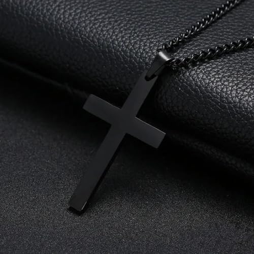 Men Stainless Steel Black Large Cross Pendant Crucifix Religious Fashion Necklace Birthday Party Easter