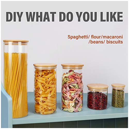 Set of 15 DHSBTLS glass food jars with bamboo lids, 8 oz capacity, ideal for kitchen storage and pantry organization.