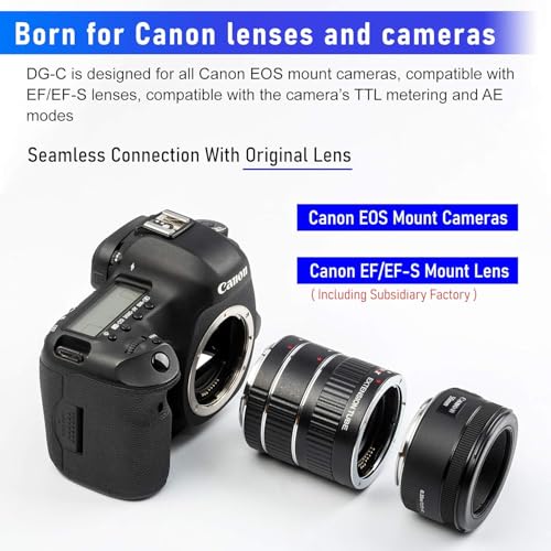 DG-C Auto-Focusing Macro Lens Extension Tube Compatible for Canon EF/EF-S Lens and DSLR Camera 5D 6D 7D 10D 30D 50D 70D 90D 200D 400D 600D 800D 1300D 2000D T7 T6 T5 T4i SL3