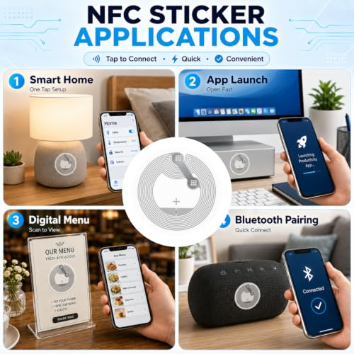 Pack of 50 NFC Tag Stickers, NFC Ntag213 Stickers, Rewritable NFC Chip, 144 Byte Memory, NFC Cards, Programmable NFC Chip NFC Card, NFC Sticker for All NFC-Enabled Mobile Phones and Devices