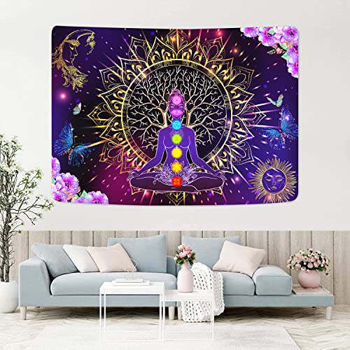 YLPHYLIS Chakra Spiritual Tree of Life Tapestry 59.1x82.7 Inches Hippie Yoga Meditation Moon and Sun for Bedroom Living Room Dorm Home Tapestry YL127 82.7"L x 59.1"W