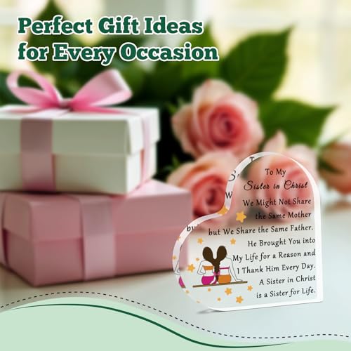 Christian Sister Acrylic Plaque Religious Gifts for Women Faith Inspirational Desk Decor Religious Sisters Christian Gifts Friendship Appreciation Acrylic Heart Keepsake To My Sister in Christ