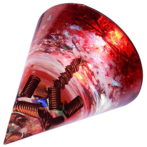 mookaitedecor Red Conical Stone Pyramid with Copper Tree of Life Coils