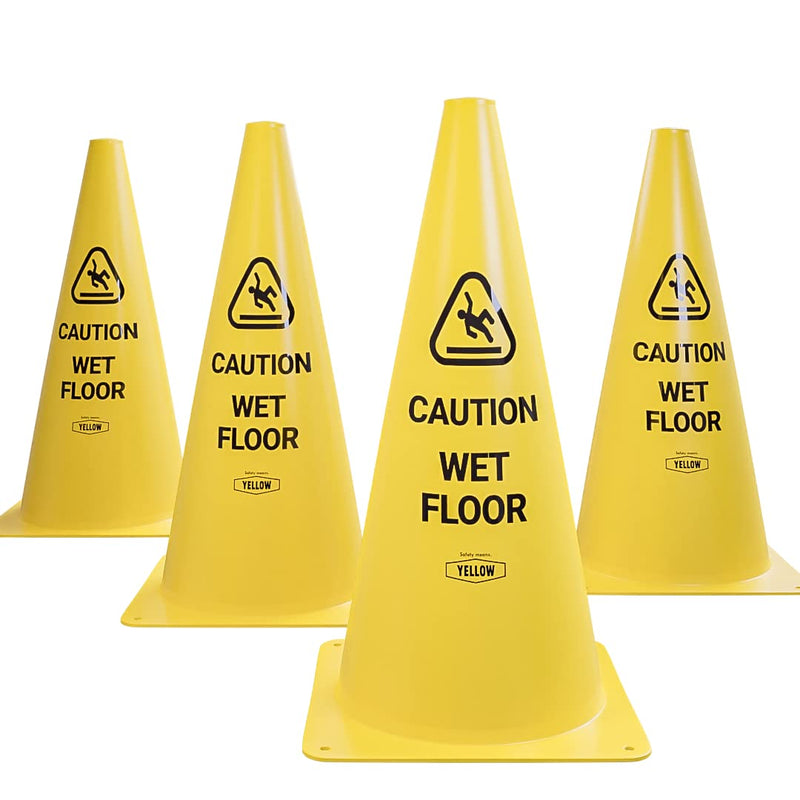Yellow Safety® Commercial 15 Inch "Caution Wet Floor" Sign Cone, 4 ct., Easy to Use and Store 15"