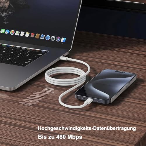 iPhone Charging Cable USB C to USB C Cable 1 m Fast Charging Cable for iPhone 17 Air/16 Pro Max/15 Plus/17E/16E, iPad Pro 10/11th, Google Pixel 9/8, Samsung Galaxy S23/S24, Mobile Phone Charging Cable White