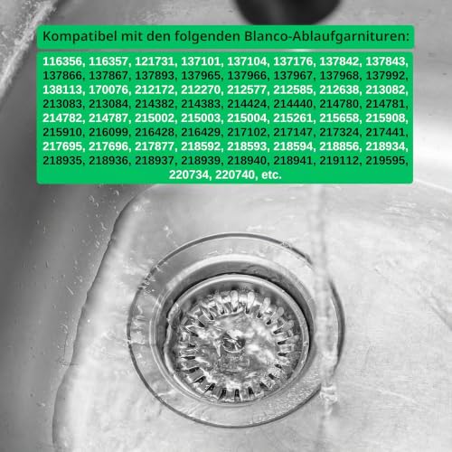 Sink Strainer Basket, Diameter 82 mm, Replacement for 125555, Compatible with Blanco 3.5 Inch Drain Fittings from Year of Manufacture 1996, 24 Slots Strainer Basket, 27-57 mm Eccentric Spigot, Diameter 8 mm Pin, Accessories for Kitchen Sink