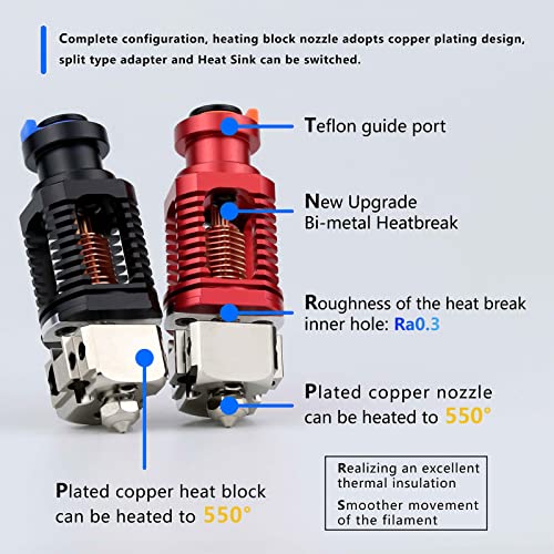 Upgrade Red Lizard k1 V6 Hotend Plated Copper Nozzle Block Compatible with CR10 Ender 3 V2 Pro Ender 5 Voron 2.4 0.1 Prusa I3 MK3s Titan DDB Extruder 3D Printer