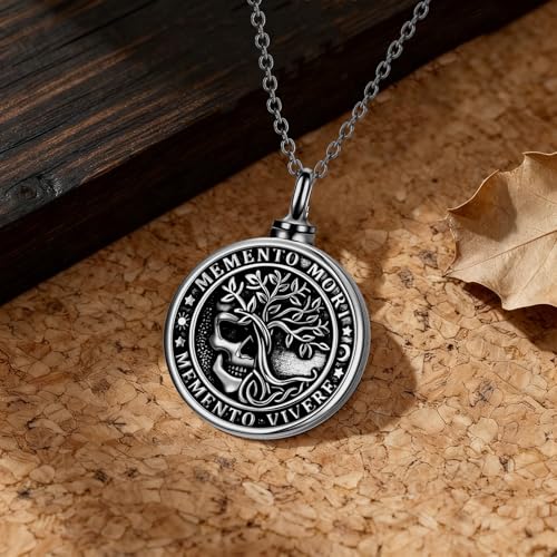 Memento Mori Urn Necklace for Men Gothic Skull Stoicism Cremation Jewelry B06-Memento Mori Urn-Black