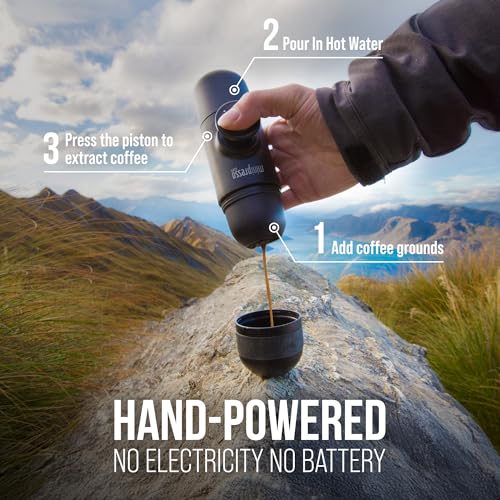 Wacaco Minipresso GR, Portable Espresso Machine, Compatible Ground Coffee, Hand Coffee Maker, Travel Gadgets, Manually Operated, Perfect for Camping, Hiking Black
