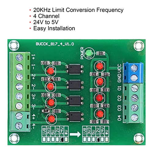 Fyearfly Optocoupler Insulation Card, 4-Channel Optocoupler Insulation Module 24V to 5V PLC Signal Level Voltage Converter Electrical Component for Pnp to Npn Conversion