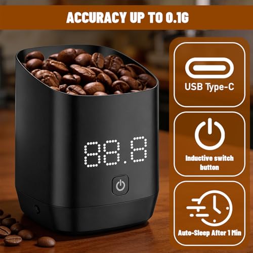 Digital Coffee Scales 0.1 g with Timer and LED Display, Rechargeable