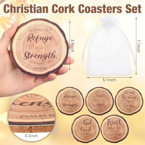 50 Sets 4" Christian Cork Coaster Gift Bulk, English Bible Verse