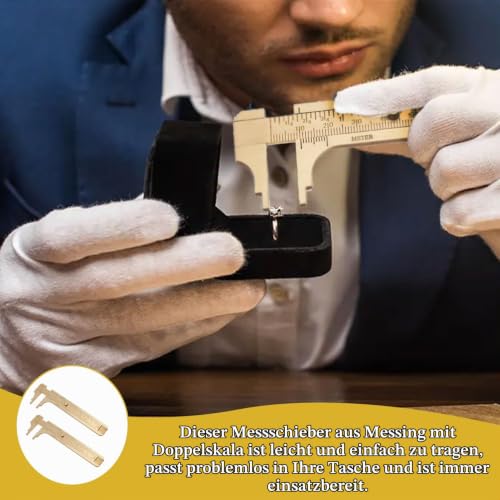 Pack of 2 Small Callipers, Small, Vernier Calliper, Analogue, Handy Calliper, Brass Caliper, Suitable for Measuring Jewelery and Small Items (Double Scale 100 mm)
