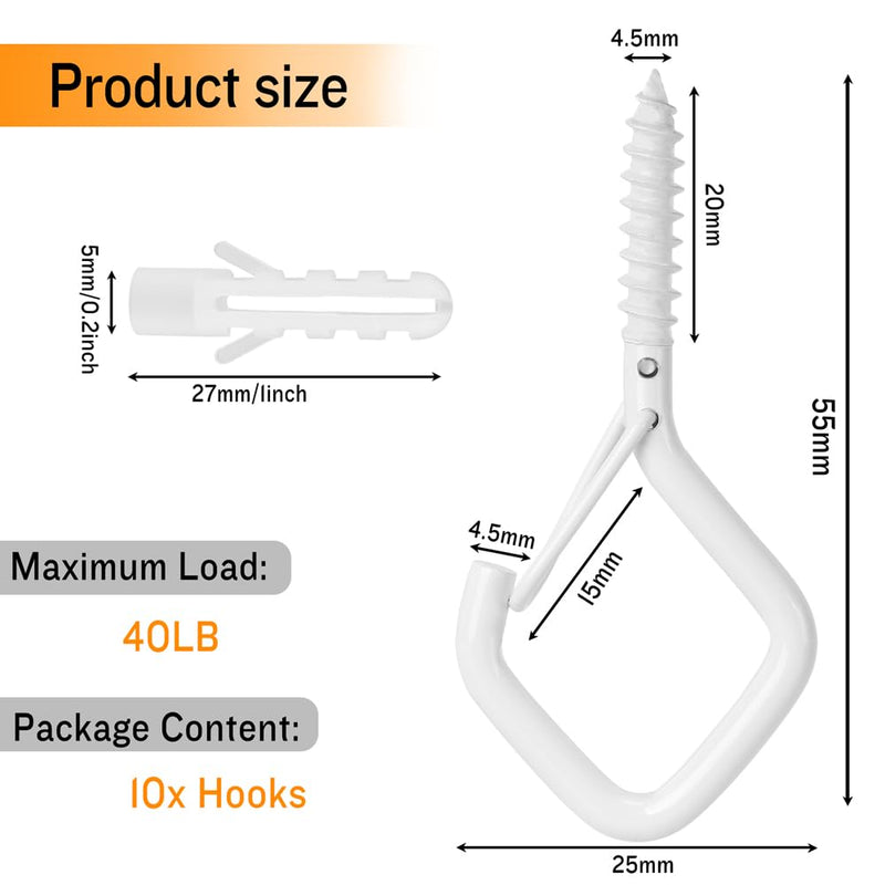 [Australia - AusPower] - 10PCS Ceiling Hooks for Hanging Lights Wall Hooks for Hanging Heavy Duty Screw Hooks White Plant Hooks Eye Hooks Cup Hooks Screw-in Hooks Siding Hooks Metal Hooks Garage Hooks Christmas Light Clips 10 piece 