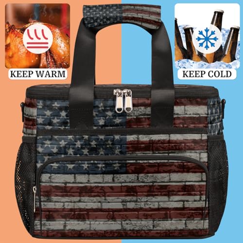 AUUXVA OMBRA Cooler Bag Large Camping Cooler Tote Leakproof Lunch Cooler Bag Insulated Waterproof Lunch Box… Vintage US Flag