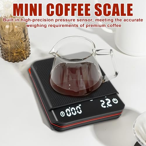 Espresso Scales with Timer, 3 Modes Digital USB Rechargeable Mini Coffee Scales with LED Display Screen Timer, 0.1 g High Precision Drip Coffee Scales for Filter Coffee, Cooking, Baking, Precision