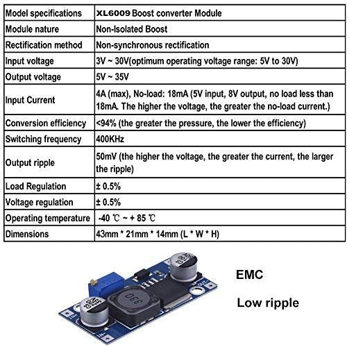 Hailege 5pcs XL6009 DC-DC Adjustable Boost Module DC3.0-30V to DC5-35V Output Voltage Power Converter PCB Module 400KHz