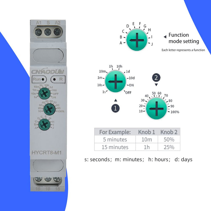 [Australia - AusPower] - Multifunction Time Relay HYCRT8-M1 0.1s-10days 16A AC/DC 24-240V 10 Function Choices Time Delay Relay Din Rail Mount Type HYCRT8-M1,Multifunction 