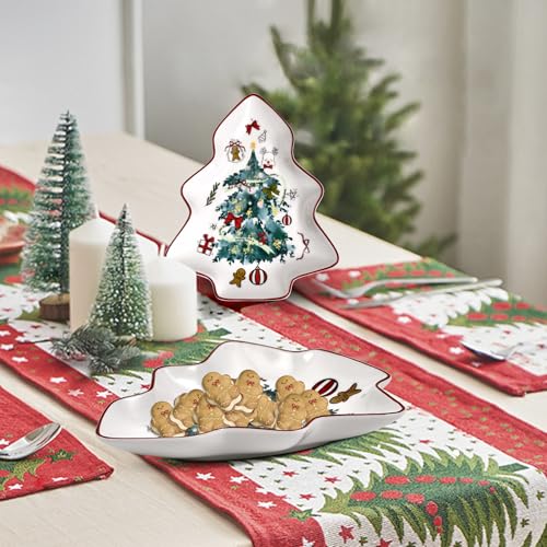 2 Pcs 6 Inch Tree Plates, Small Serving Tray Ceramic Spoon Rest for Stove Top, Cute Tree Shaped Holder Dish for Kitchen Countertop Table for Snack Cookies Candy & Jewelry Dish, Green Tree Tree-Green Xmas Tree