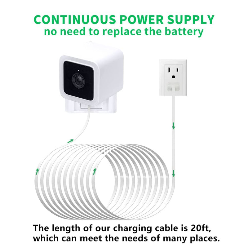 [Australia - AusPower] - 2Pack 20FT Flat Power Extension Cable for Wyze Cam v3/v4/OG/v3 Pro, Blink Mini, KasaCam Indoor, Blink Mini Pan, SimpliSafe, Eufy, Charging Power Cord for Security Camera (Not for Wyze Pan v3) 20 FT 