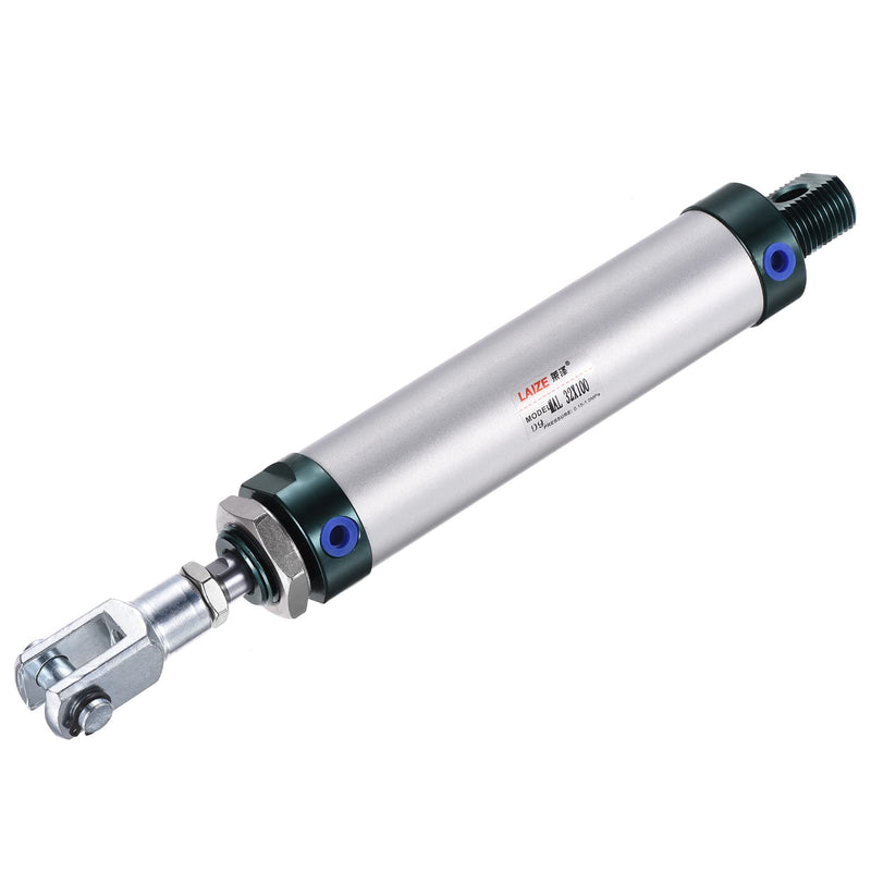 MECCANIXITY Pneumatic Air Cylinder Double Action MAL32X100 32mm Bore 100mm Stroke with Y Connector and 4Pcs Quick Fitting Set 32X100 mm