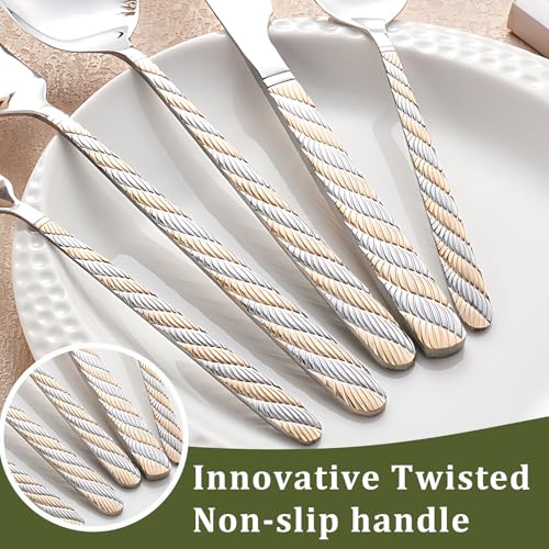 Silverware Set, 20 Piece Flatware Set for 4, Stainless Steel Cutlery Set, Mirror Polished, Modern Kitchen Eating Utensils Set Include Spoons Forks Knives for Home, Restaurant, Party (GoldSilver) GoldSilver
