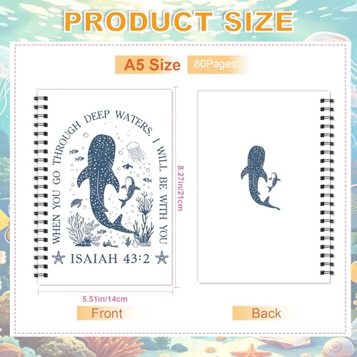 Wxiben Bible Verse Spiral Notebook Whale Shark Journal Christian Faith Gift blue shark bible