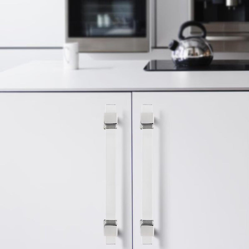 10 Pack Adjustable Kitchen Cabinet Handles, 3 Inch Hole Center Clear Acrylic Cabinet Pulls, Zinc Alloy Base Polished Chrome, Modern Glass Drawer Pulls for Kitchen and Bathroom Cabinets Hole Center:3inch(76mm) 10