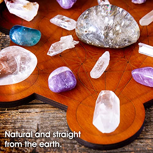 Crystal Grid Board - Metatron's Cube Sacred Geometry Amplify The Power of Your Crystals 10 inches Diameter Wooden Plate Witchcraft, Wiccan Altar, Ritual, Space Decor, Brown, 10Wx10Lx0.3H 25.4cm Metatron's Cube