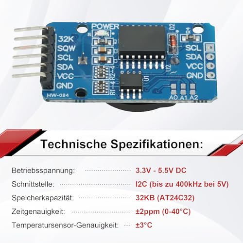 Pack of 4 Real Time Clock RTC Compatible with I2C Real Time Clock, Clock Module IIC RTC Module Precision Real Time Clock Module Compatible with Arduino and Raspberry Pi