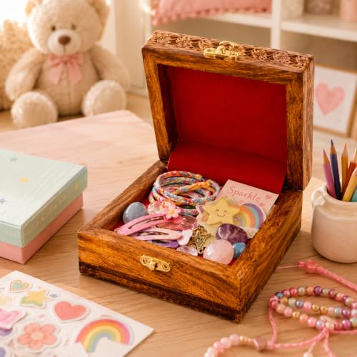 Handmade Wooden Jewelry Box Organizer Wooden Trinket Keepsake Jewellery Storage Box Multipurpose Organizer Chest Great Gift For Your Loved Ones SMALL (5" x 5")