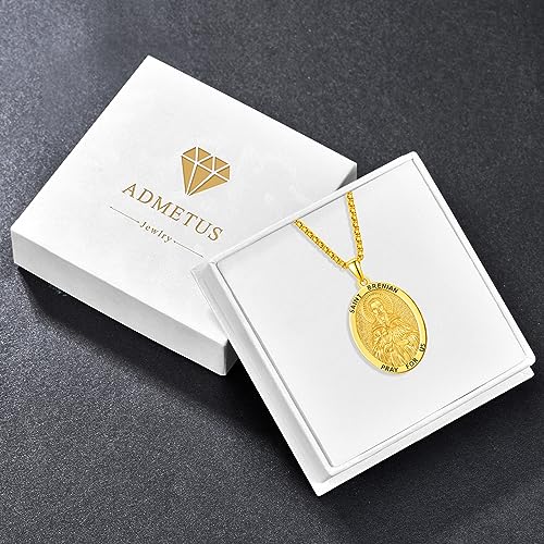 ADMETUS Gold St Brendan Medal Sterling Silver Saint Brendan the Navigator Medal Gold Saint Brendan Necklace Gold St. Brendan Pendant Necklace Religious Gifts for Men