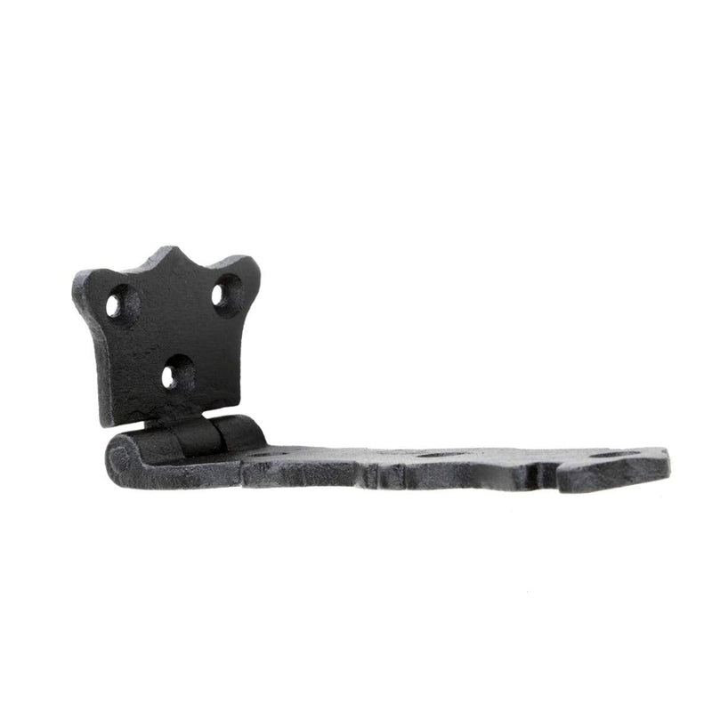 Renovators Supply Manufacturing Shed Door Hinge 5.5 in. Black Wrought Iron Antique Fleur De Lis Style Decorative Flush Mount Cast Iron Barn Door Shed Hinge with Hardware Pack of 2
