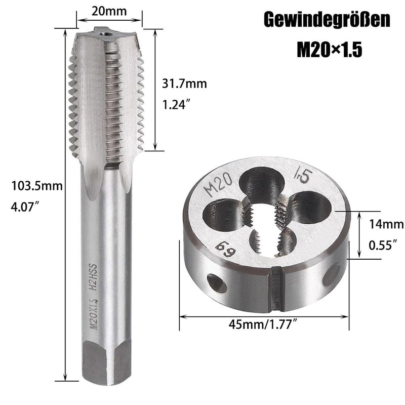 [Australia - AusPower] - Saipor M20 x 1.5 Metric Tap and Die M20 x 1.5 mm HSS Tap and Die Right Thread Fine Thread Cutter Straight Ribbed Tap Cutter 