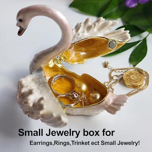 Enamel Painted Swan Treasure Trinket Chest Jewelry Box for Women Ring Earrings Necklace Storage Table Decor Pink