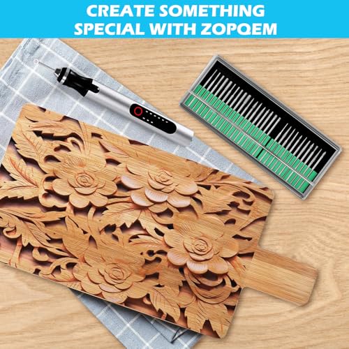 Cordless Engraving Pen, 3-Speed Electric Engraving Tool Kit, Engrave 50+ Surfaces, with 30 Small Drill bits, 5 Grinding Accessories and 16 Engraving Templates, USB Charging for Soft Wood Resin Stone J