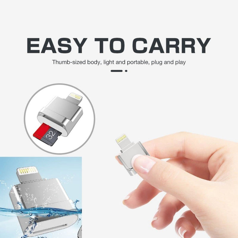 [Australia - AusPower] - Apple MFi Certified Lightning to Micro SD Card Reader for iPhone, iPad - Supports iOS 13, exFAT & FAT32 1 Slot Silver 