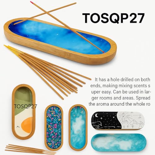 TOSQP27 Handmade Wooden Incense Holder for Sticks Handcrafted Ash Catcher for Meditation, Yoga & Home Fragrance | Decorative Wooden Incense Burner Gift for Adults (Black & White Galaxy Design) Black & White Galaxy Design