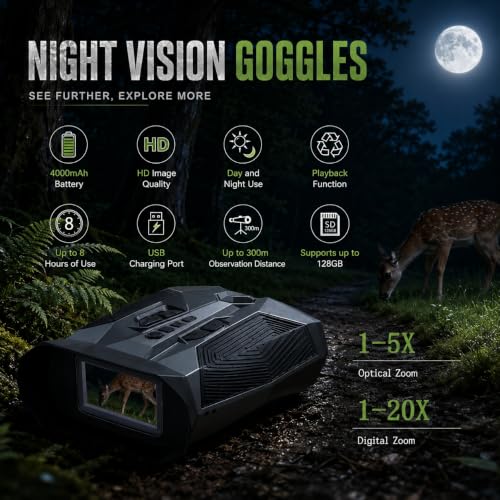 Night Vision Binoculars for Adults with Infrared, 20× Zoom Digital LK300-S