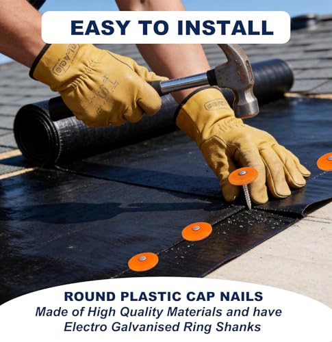 Plastic Cap Roofing Nails 1 1/4 - Galvanized Nails for Tar Paper House Wrap 300 Orange 300