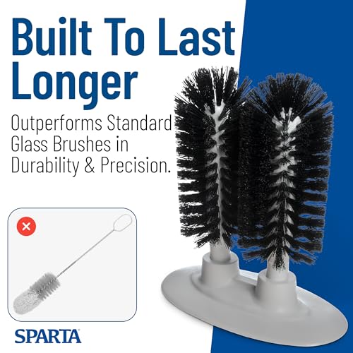 SPARTA Glass Washing Brush – SKU 4046003 Glass Washer for Kitchen Sink, Twin Brush Design, Ideal for Bars, Kitchens, Restaurants, 8in, Black, Pack of 1