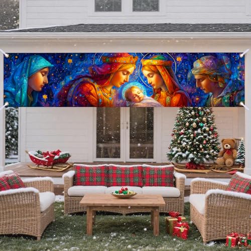 Nuxovilar Blessed Madonna Christmas Banner 17.7x78.7 Inches Polyester Ri50325
