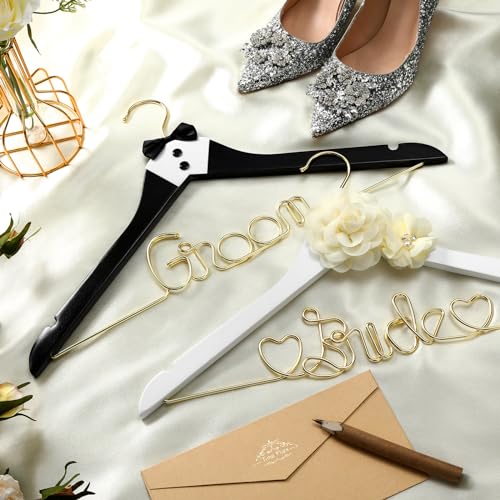 Yousoontic 2 Pcs Bride Groom Wedding Hangers Wooden Bow Tie Flower