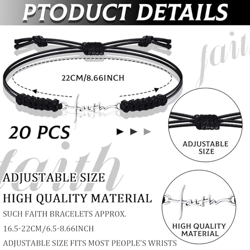 Rtteri 20Pcs Faith Cross Bracelets Religious Gifts for Women Black
