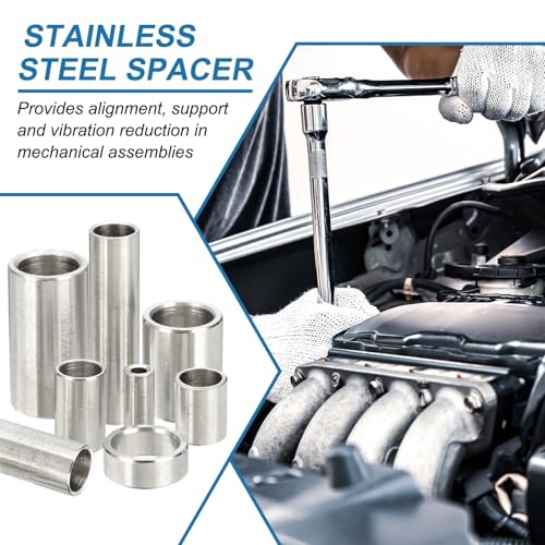 PATIKIL 304 Stainless Steel Spacer, 10 Pcs Round Metal Spacer 1/2" Bore x 5/8" OD x 1" Length Unthreaded Screw Standoff Bushing for 1/2" ID Screws Bolts and Rods 1/2" x 5/8" x 1"